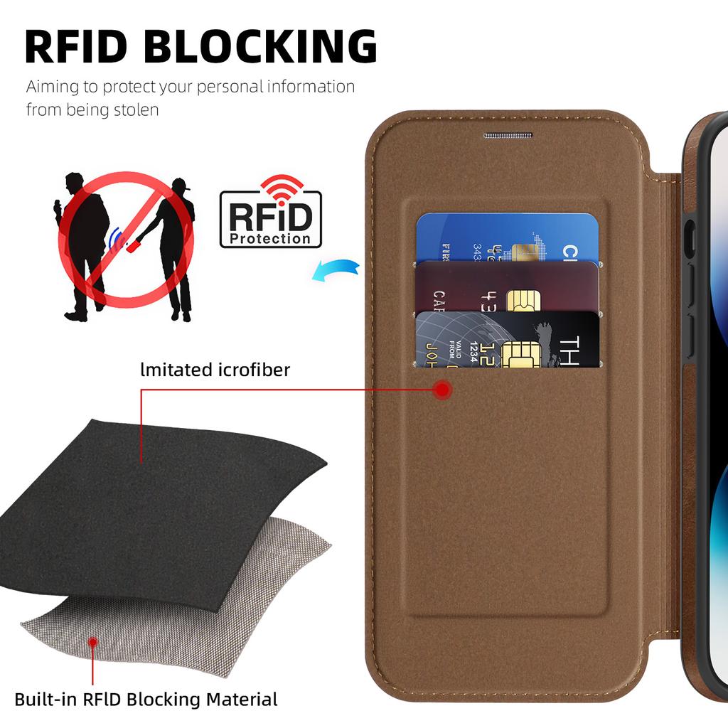 For iPhone 14 Pro Case Compatible with MagSafe RFID Blocking Card Holder Leather Phone Cover