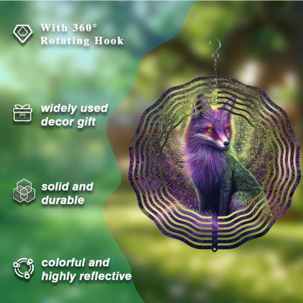 10 Inch Fox Wind Chime with 360 Rotating Hook Outdoor Lawn Balcony Decor No Batteries Needed Holiday Gift for Family Friends