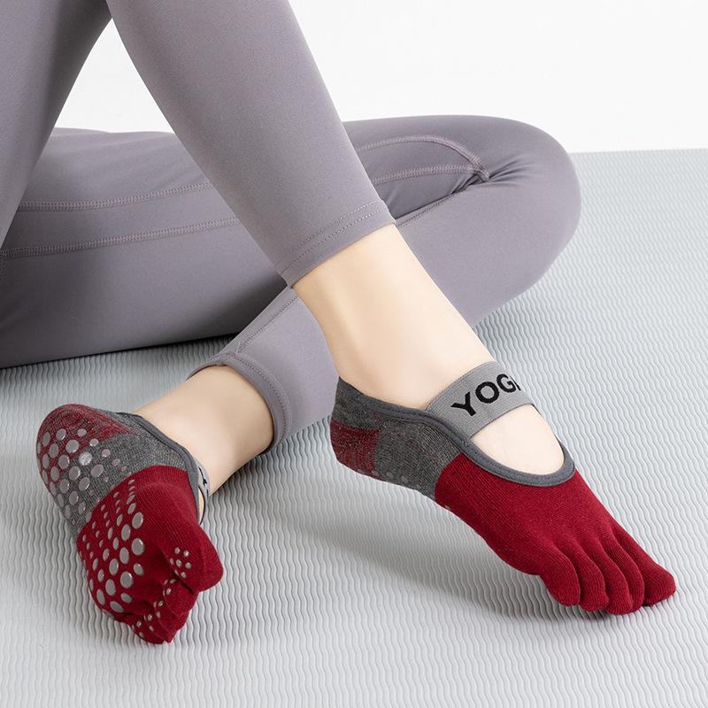 Five Toes Women Yoga Socks Silicone Non-slip Bandage Ballet Pilates Socks Backless Breathable Cotton Indoor Dance Sports Socks