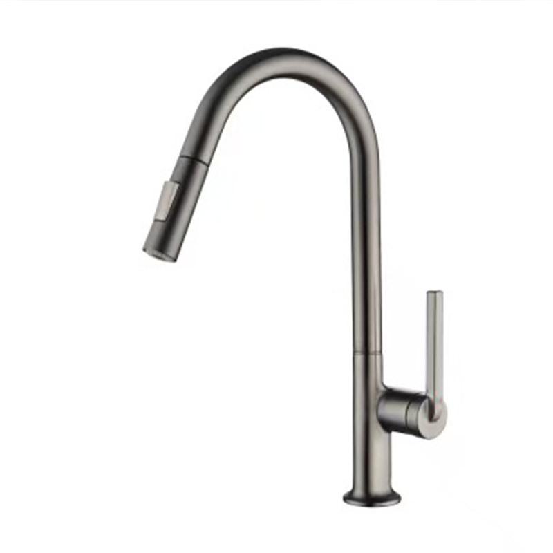 Grey/Brushed Gold/Black Kitchen Sink Faucet Pull Out 360 Degree Rotation Hot Cold Water Mixer Tap Single Hole Single Handle