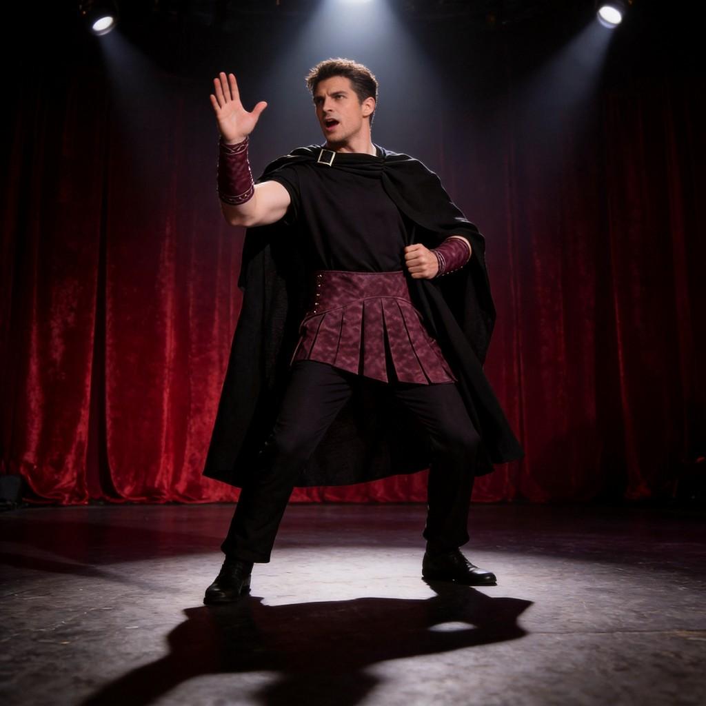 Odyssey Character Cosplay Suit With Ruffled Cape For Theater And Cosplay Enthusiasts
