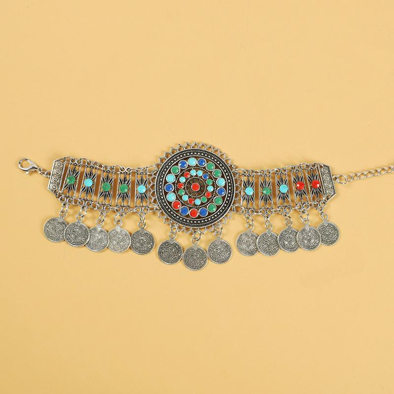 Vintage Miao fringed headdress, ancient clothing Hanfu, exotic style forehead decoration, forehead chain, hidden silver earrings, bracelet for women