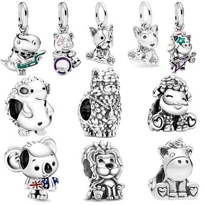 Cute 925 Sterling Silver Animal Charms Dog Owl Turtle Charms Beads Fit Original Fashion Bracelets Women DIY Jewelry 45 Types