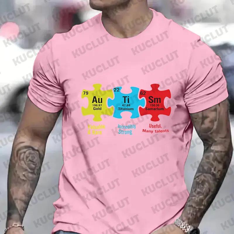 Funny Autism Puzzle Piece Shirt for Men Clothing Fashion Autism Awareness Y2k Graphic Print Tops Short Sleeve Tees Men's Clothes