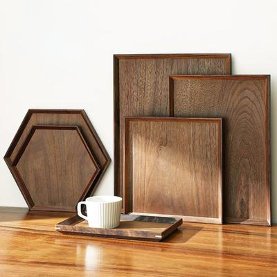 Black Walnut Solid Wood Tray Household Dry Brew Tea Tray Coffee Dessert Wooden Plate Japanese Wooden Dinner Plate