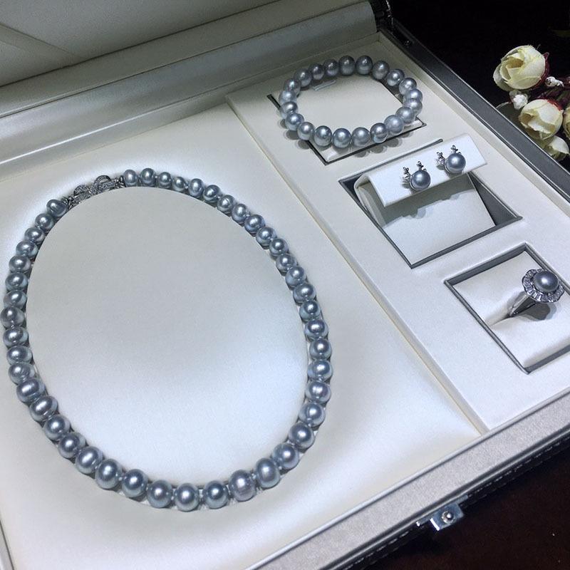 Freshwater Pearl Jewelry Set: Grey Bracelet, Ring & Stud Earrings - Simple, Elegant & Stylish for Women