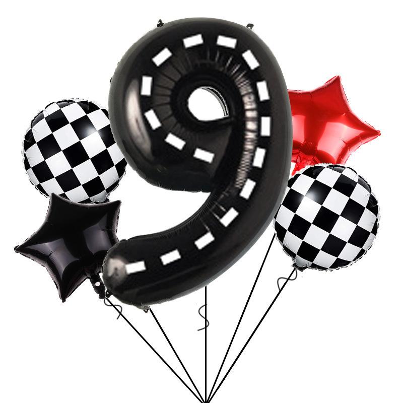 

40 Inch Black And White Striped Digital Balloon Racing Helmet Aluminum Film Balloon Children S Baby Birthday Party Decoration 40 inch black and white grid theme digital -9