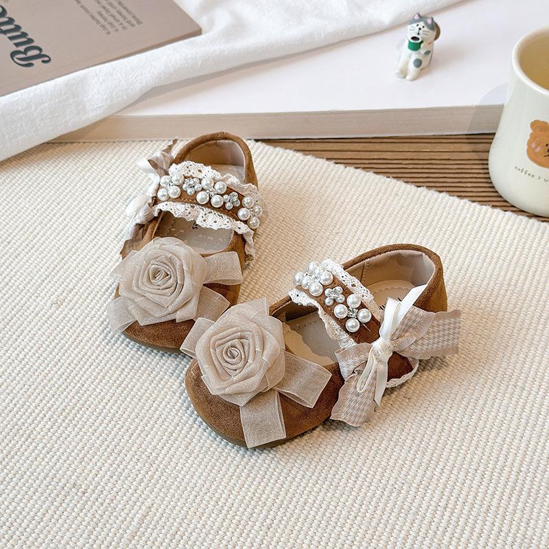 Girls' small leather shoes2026Spring new mesh floral princess shoes, soft sole, non-slip, Korean style fashion shoes for little girls