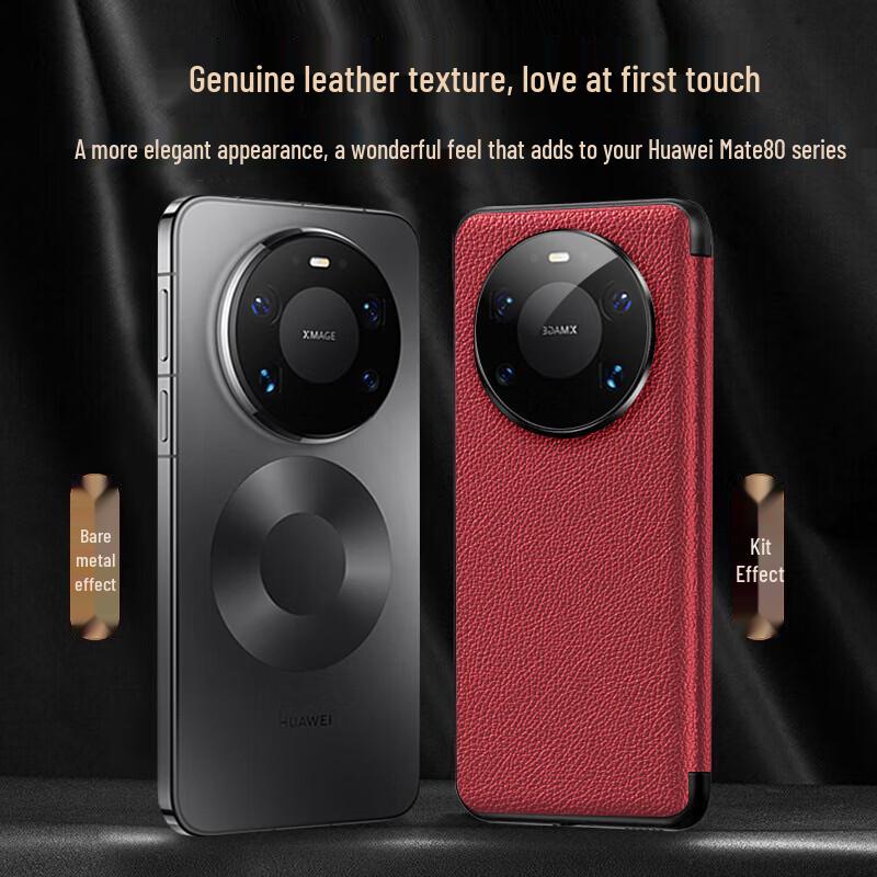 Funda con tapa de cuero genuino Eddga para Huawei Pura 80 Pro