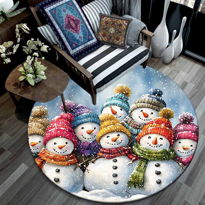 Snowmen Round Area Rug,Carpet Rug for Living Room Bedroom Sofa Playroom Decor,Non-slip Floor Mat