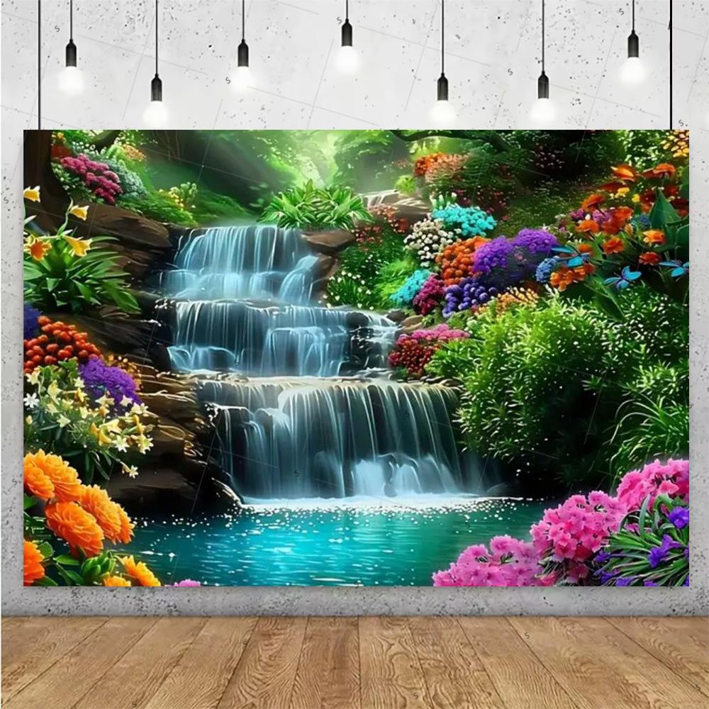 Forest Waterfall Wonderland Backdrop Supplies Rainforest Natural Scenery Background Banner Wall Party Decor Photography Props