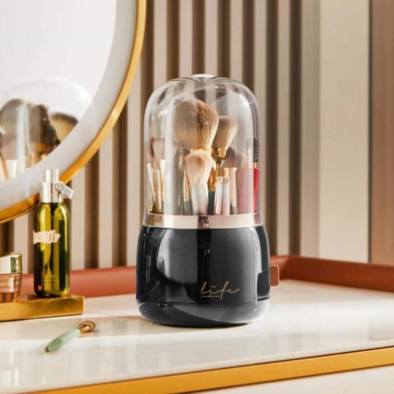 1PC Makeup Brush Storage Bucket Dustproof Hose Cover Partition Can Rotate The Pen Holder Transparent Box Desktop