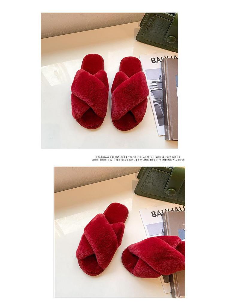 Pantofole da donna in cotone peluche incrociate a punta aperta Autunno/Inverno 2022