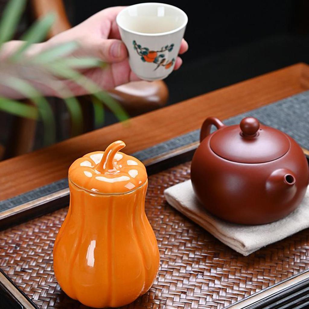 Pumpkin Tea Jar with Lid Fall Candy Container Ceramic Sealing Storage Canister for Dried Fruits Loose Tea Homeowners