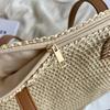 Woven Straw Tote Bag with Leather Handles Large Capacity Summer Beach Bag Women's Casual Handbag Everyday Use