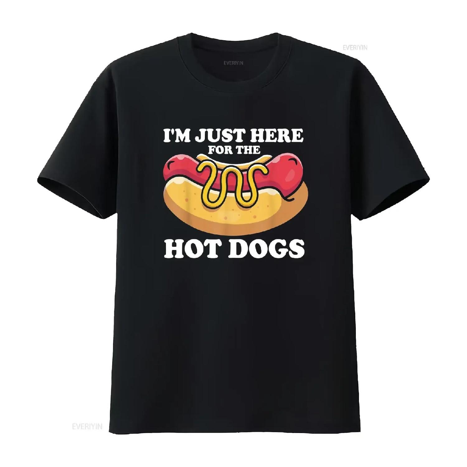 I m just here for the hotdogs hot dog costume T Shirt vintage Washed graphic Versatile Casual Slightly Breathable Comfortable S