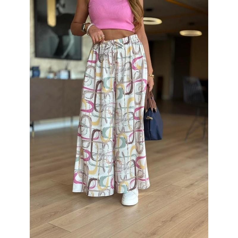Women S Loose Printed Casual Plus Size Summer Pants Skirt S