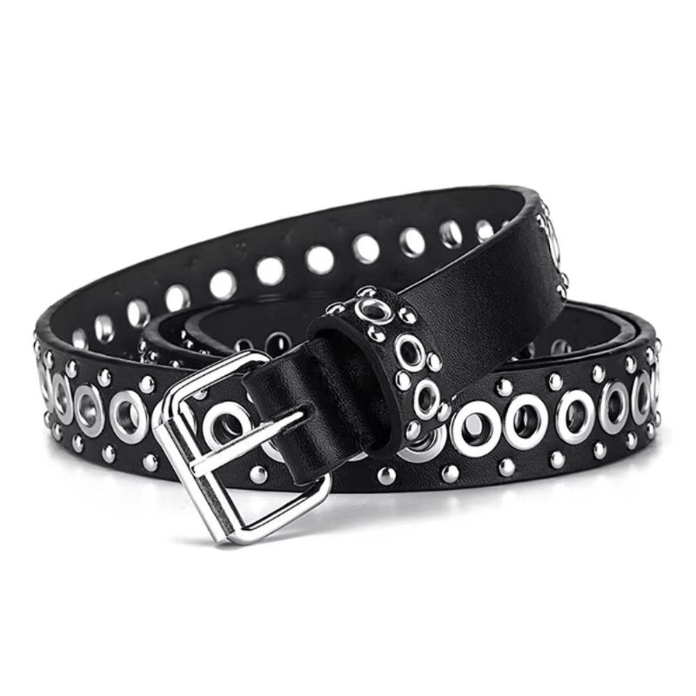 Y2K Rivet Waistband Thin Waist Belt Punk PU Leather Belt  Dress