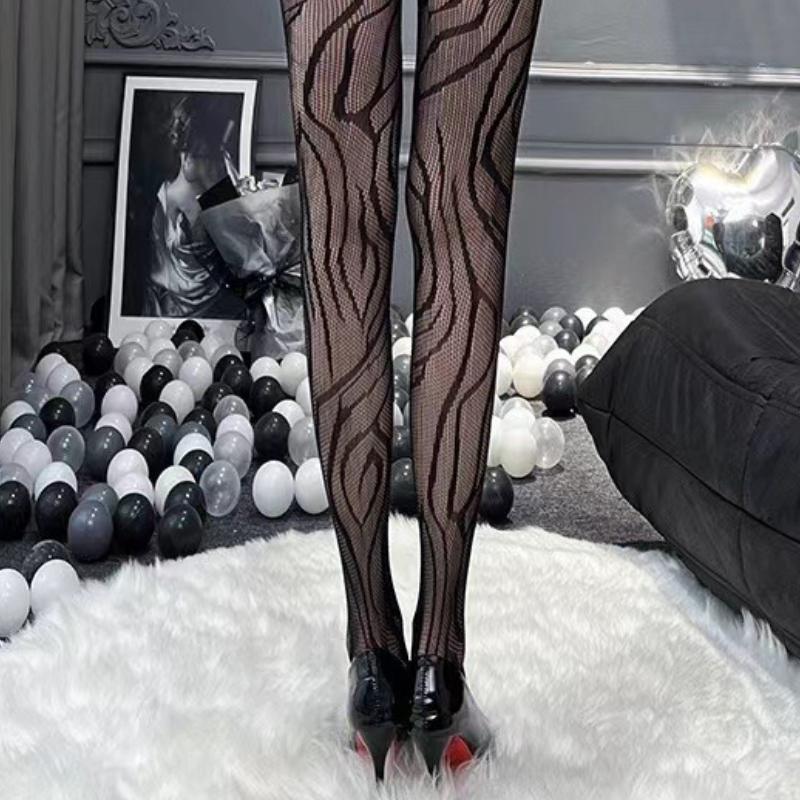 Style Fishnet Stockings Women Striped High Waist Fishnet Tights Summer Fishnet Hollow Floral Thigh High Pantyhose