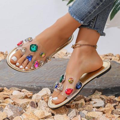 Colorful Rhinestone Slippers Women Designer Transparent Shoes Crystal Beading Platform Sandals Summer Women Open Toe