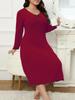 Spring New Arrivals Plus Size Dresses V-Neck Long Sleeve Solid Color Ear Trim Fashion Women's Clothing