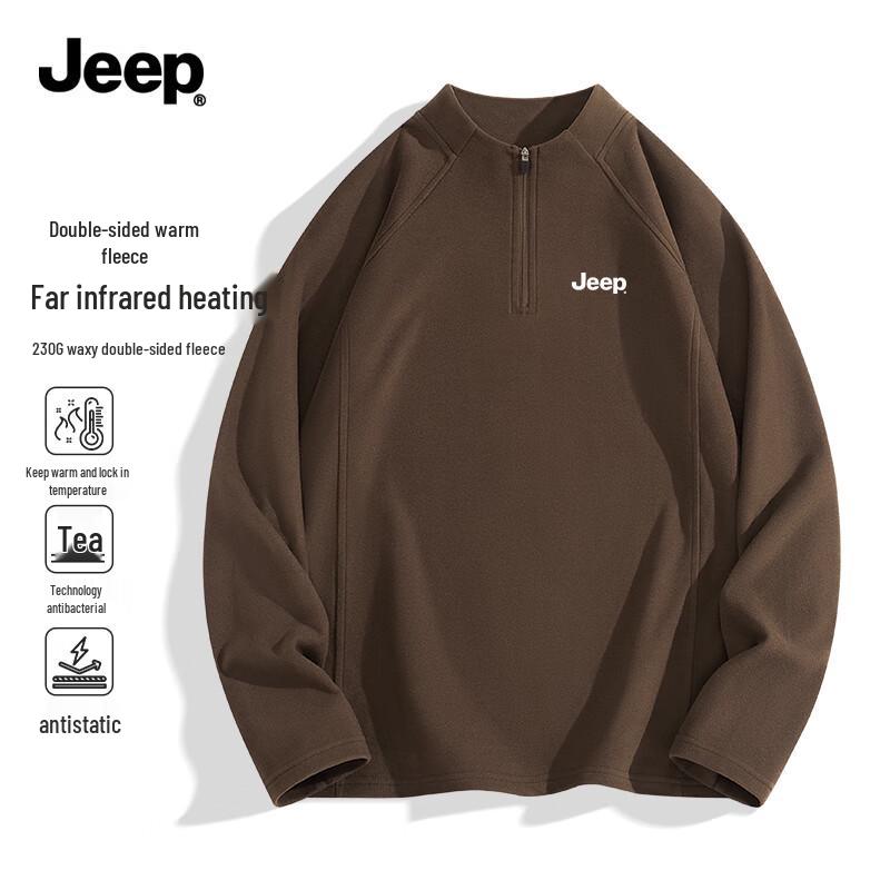 JEEP Men s Fleece-Lined 5A Antibacterial Half-Zip Long-Sleeve T-Shirt 2XL