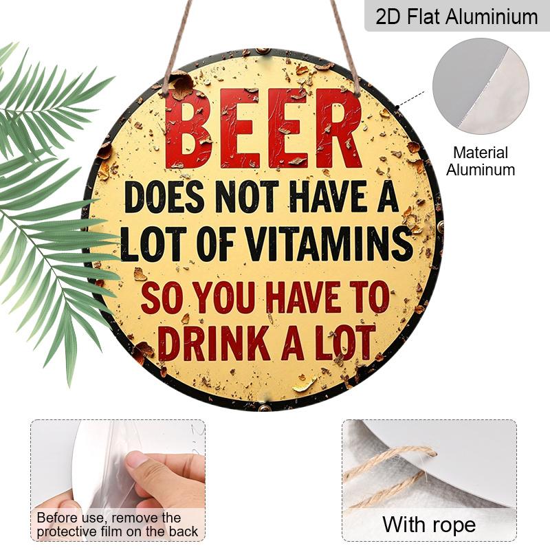 2D Flat - 7.87-Inch Humorous Vintage Beer Sign with a Rustic Look, Round Aluminum Wall Decor | Single Piece, Ideal for Holiday Gifts, Suitable for