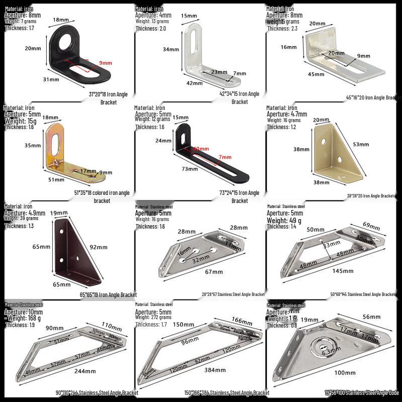 Thickened 90-Degree Stainless Steel Angle Brackets Set