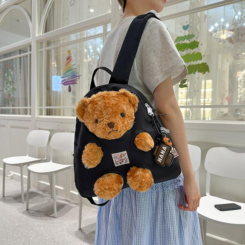 Cute Cartoon Plush Teddy Bear Doll Decoration Student Backpack With Pendant For School And Urban Use