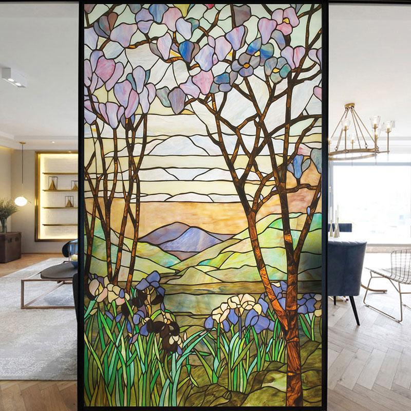 Colorful Stained Frosted Glass Film Modern Art Geometry Pattern Window Stickers Opaque Self-adhesive European Home Decor Privacy