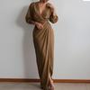 Abito Maxi da Donna Scollo a V Manica a Tre Quarti Vestibilità Aderente Vita Alta Elegante Monocolore Wrap Maxi Dress