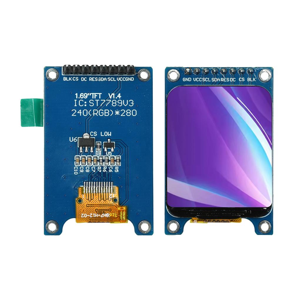 1.69-inch TFT LCD Screen St7789 Small Screen 240x280 Display Lcd Rounded Screen Spi Color Screen Blue Board Module 8 Pin Headers