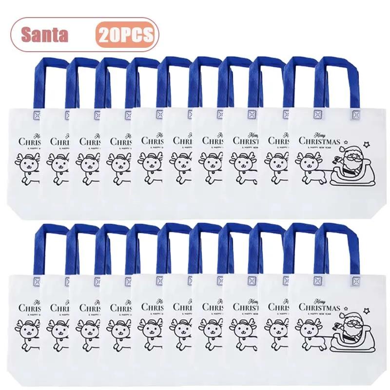 10-40PCS Kids Christmas Diy Painting Tote Bag Cartoon Coloring Reusable Craft Gift Bag Holiday Party Supplies Home Decoration