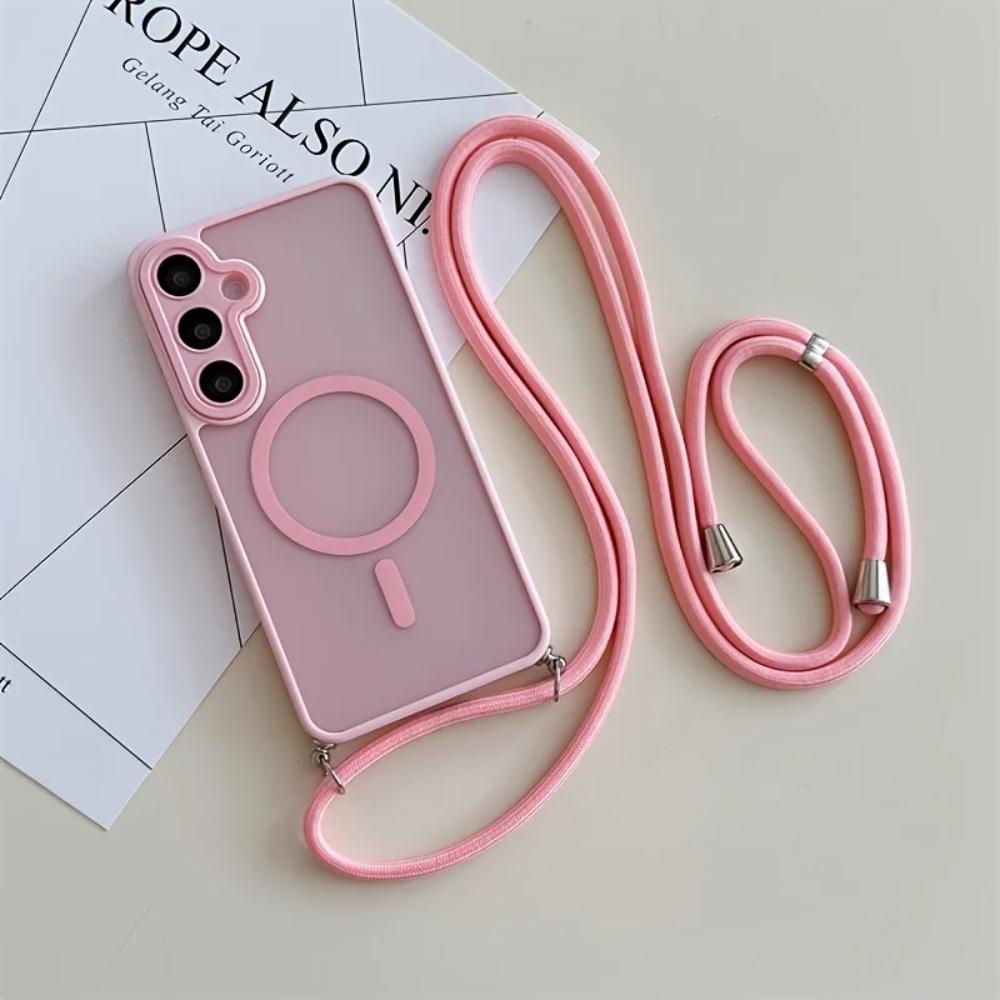 Magnetic Hard PC Case For Samsung Galaxy S26 S25 Edge S24 FE S23 Ultra Plus For Magsafe Shockproof Cover With Crossbody Lanyard