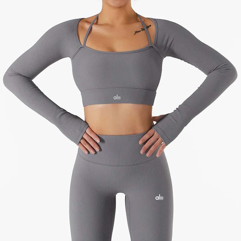 AL Womens Long Sleeve Yoga Top With Bra Padded Quick Dry Gym Training