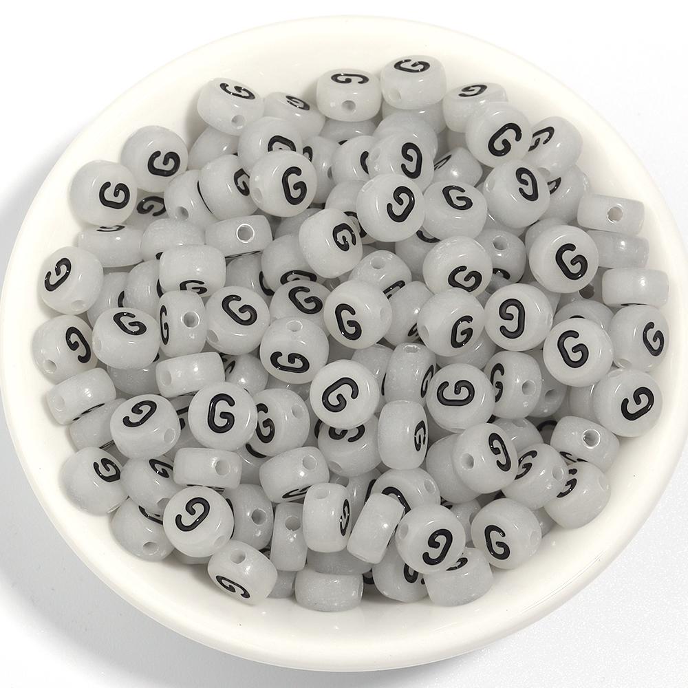 100pcs 7mm Acrylic Luminous Beads Flat Round Alphabet Loose Spacer Beads For Jewelry Making DIY Bracelets Necklace Accessories