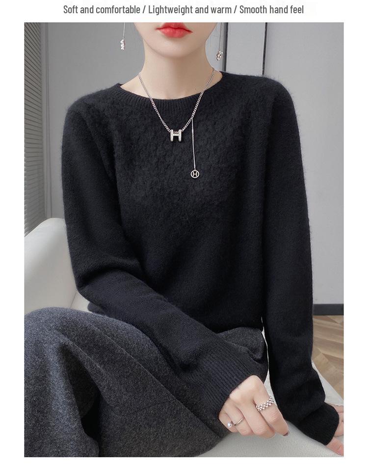 Women's Stylish Wool Cashmere Sweater - Round Neck, Loose Fit, Hollow Design, Autumn/Winter Base Layer.