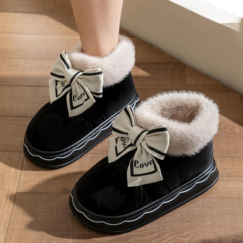 New Bow Waterproof Snow Boots Women Shit-stepping Feeling Fashion Home Outdoor Cotton Shoes Winter Warm Snow Boots Women Shoes