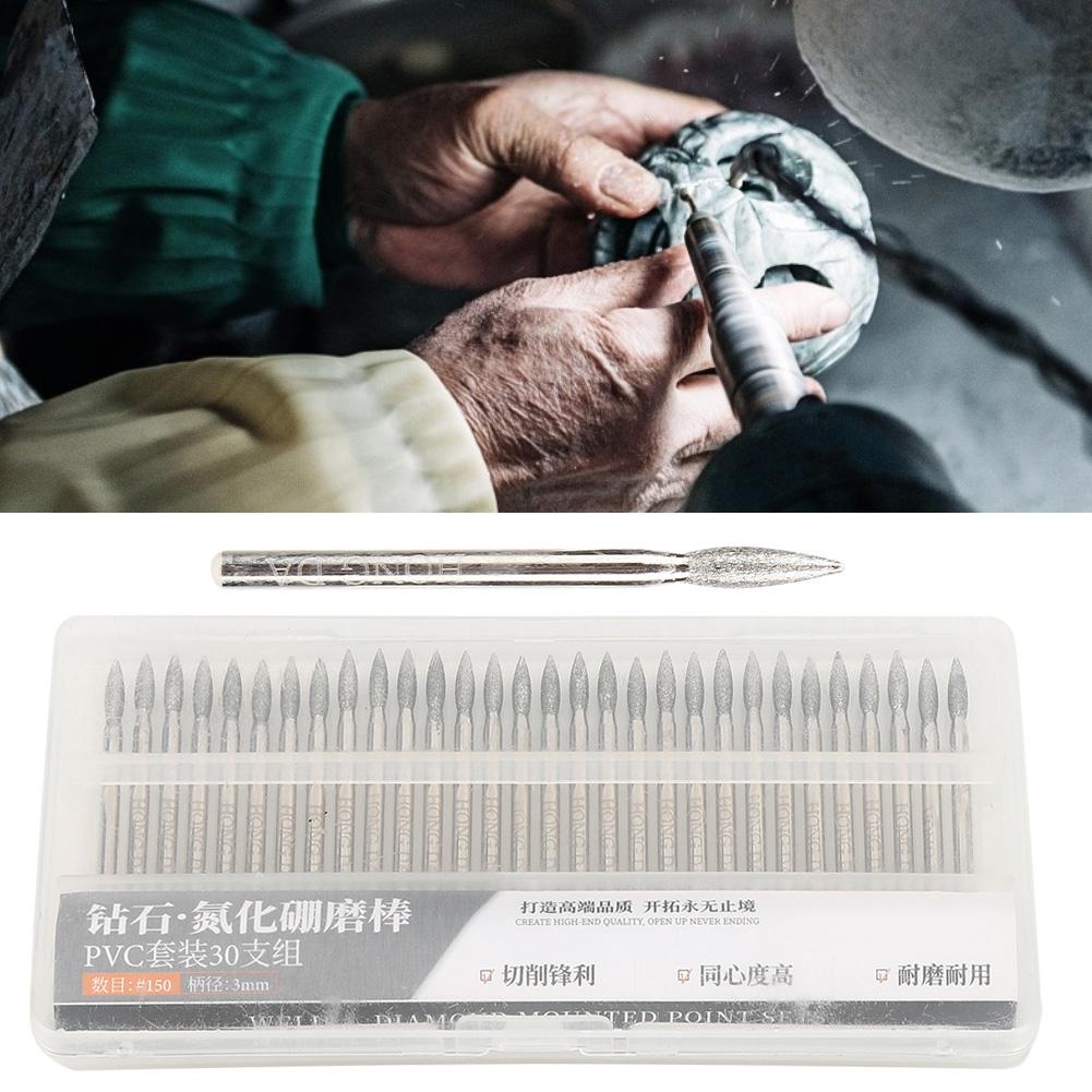 

30 шт. 150Grit наконечник алмазные шлифовальные биты 3 мм электрические шлифовальные инструменты для резьбы по нефритовому камню гравировка