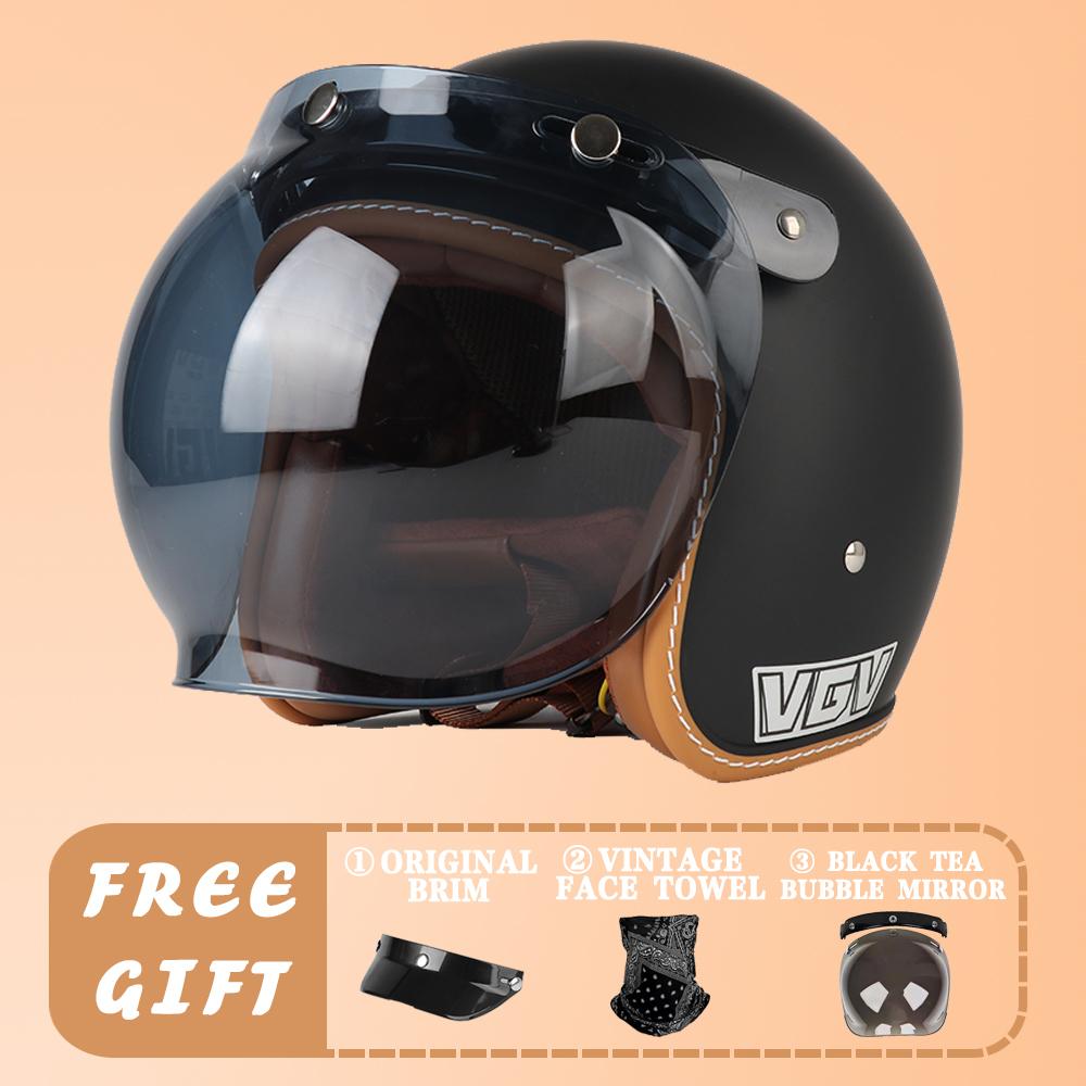 VGV DOT Certified Retro Cruise Motorcycle Helmet Men's and Women's Electric Vehicle All-season Riding Half Helmet Motorcycle 3/4