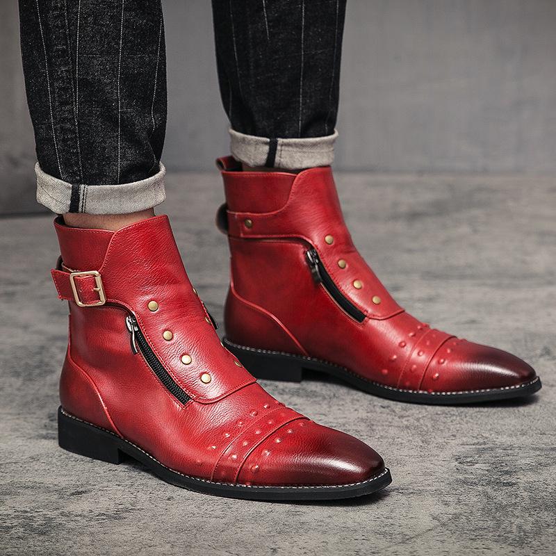 Men's Plus Size Retro High-Top Leather Martin Boots - Autumn British Style Pointed Toe Casual Footwear