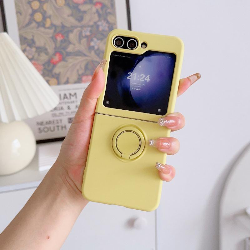 Luxury Solid Color Liquid Silicone 360°Rotating Ring Holder Folding Phone Case For Samsung Galaxy Z Flip 6 5 4 3 Soft Back Cover