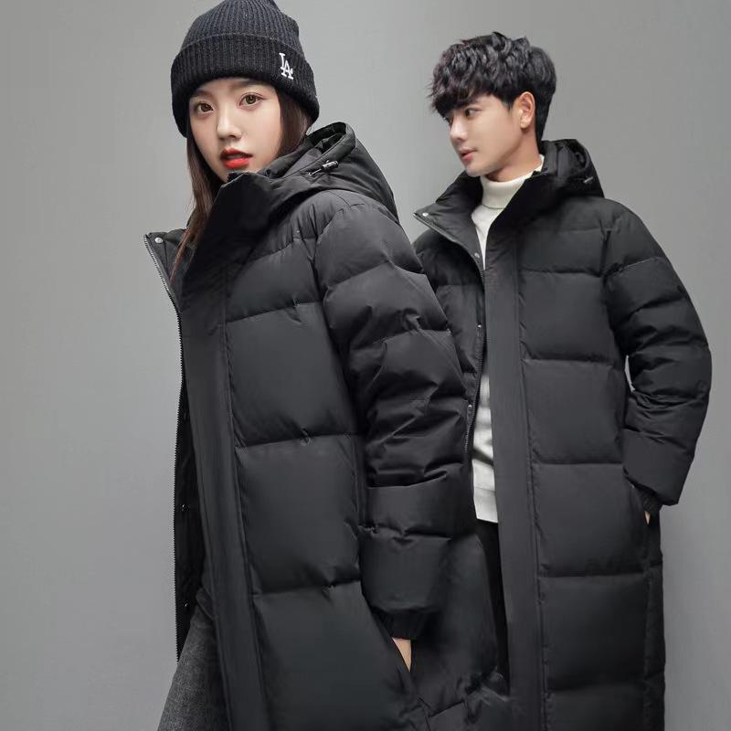Autumn and Winter Men's Long Over The Knee Down Jacket, Thick Cotton Jacket, White Duck Down Down Jacket, Casual Cotton Jacket