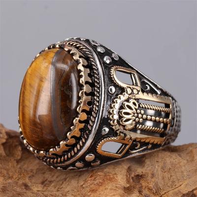 New Brown Retro Tiger Stone Men's Ring Personality Ring  Temperament To Attend The Banquet Luxury High Quality Jewelry