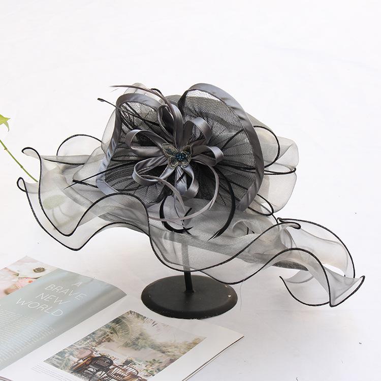 Summer Solid Color Flat Top Hat Big Edge Bow Sunscreen Sun Hat Trendy Brand Organza Sun Hat