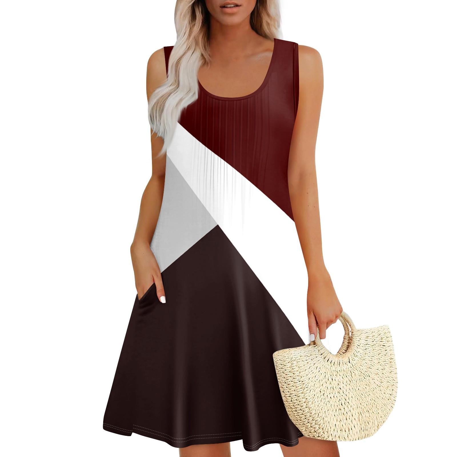 

Жіночі літні сукні Вільні сарафани без рукавів Сукня з кишенями M винний