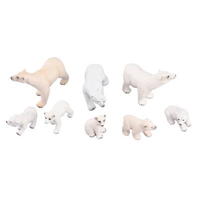 8pcs Polar Bear Figurines Toy Set Hand Painted Real Detailed Enamel Polar Bear Statue for Kids Toddlers Craft Display