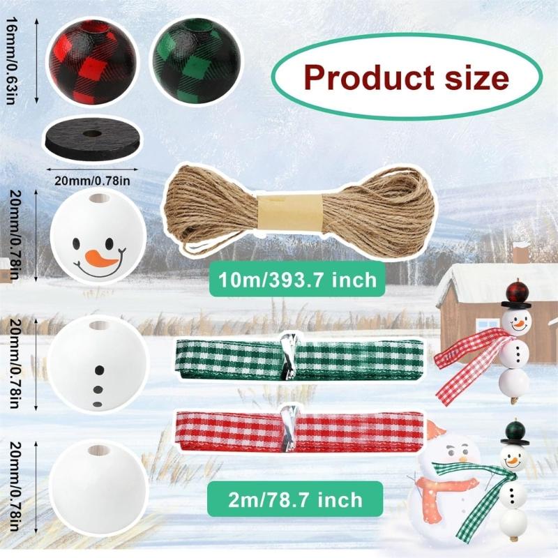 Christmas Wooden Beads for Craft Round Craft Beads Winter Snowmen Beads Crafts DIY Jewelry Making Home Party Decorations