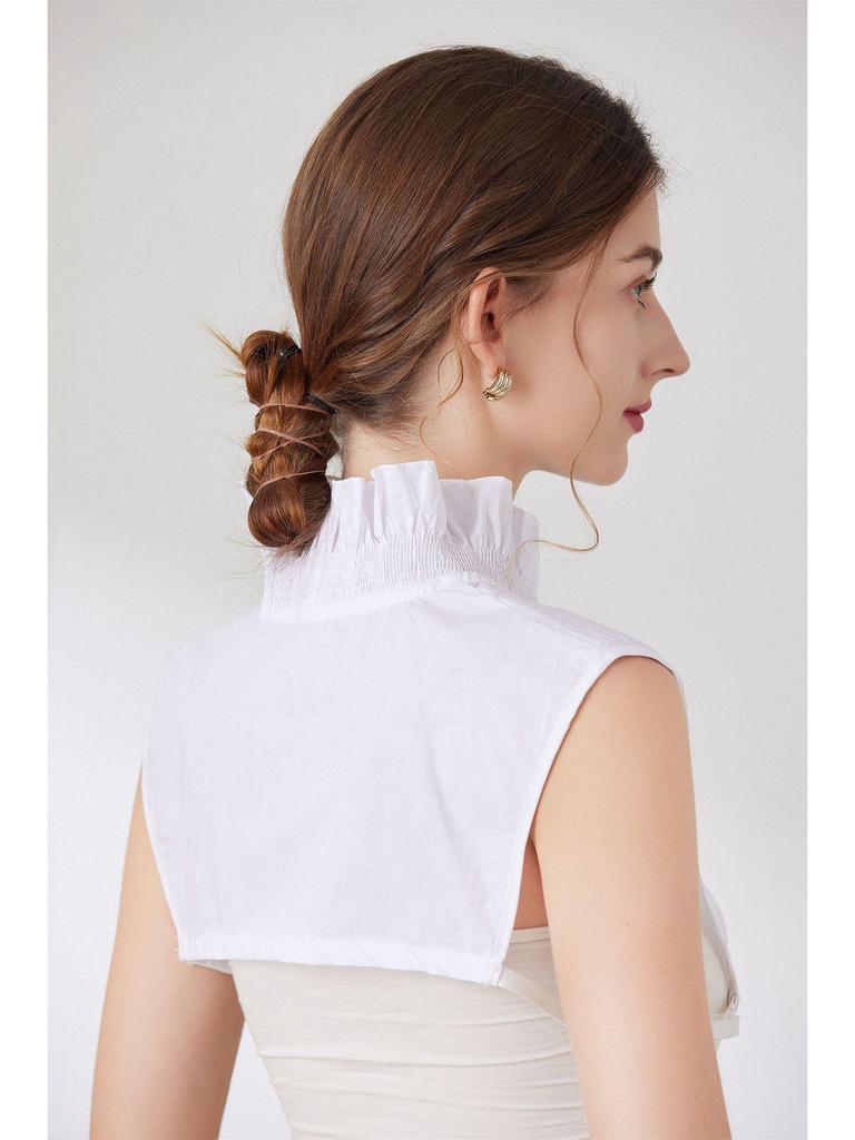 Ruffled Edge Cotton Deep V-Neck Fake Collar for Girls – Decorative Collar for Sweaters and Cardigans (White, Autumn/Winter)