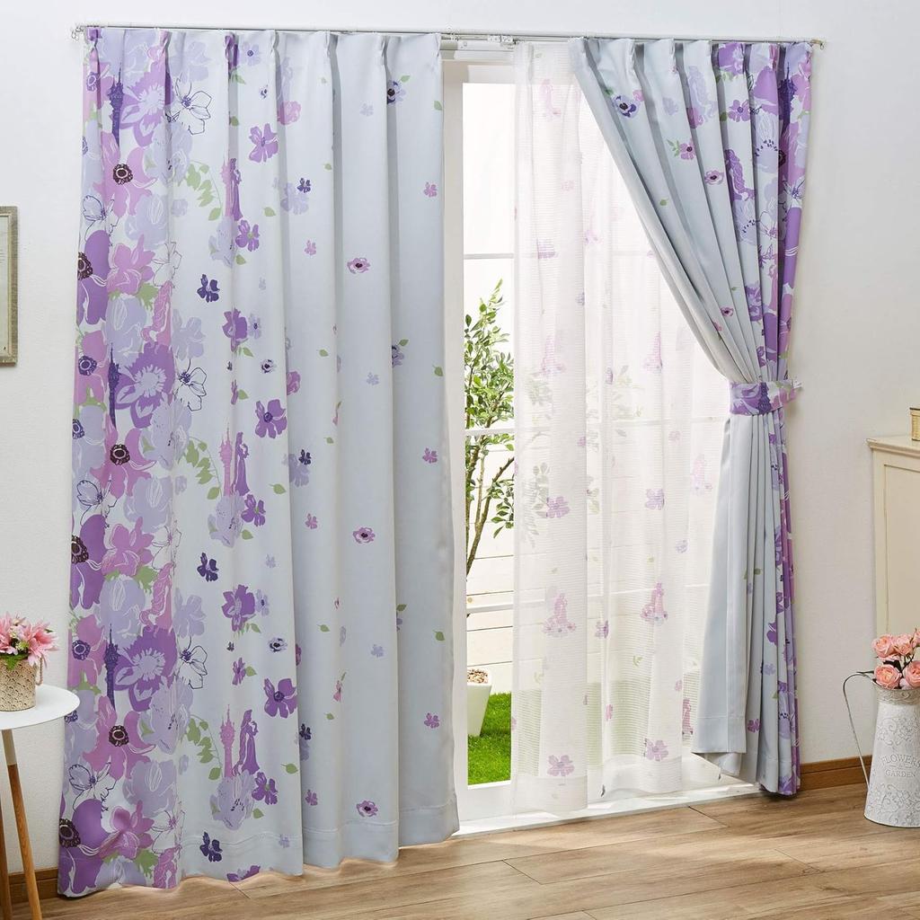 Disney Tangled Set of 4 Blackout 2 Lace 100cm Wide X 135cm Machine Character Disney Sizes Curtains, (2 Curtains, Curtains), Long, Washable, Princess,